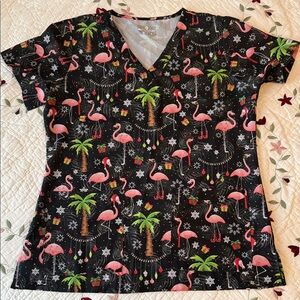 Med Couture Black Flamingo Print Blouse